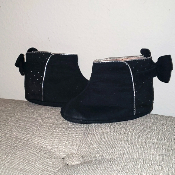Black Boots w/ sparkles & bows-Infant Girl 6-9 mth - Picture 1 of 2